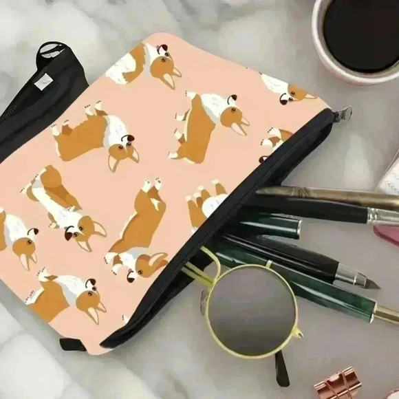 Corgi Dog Print Makeup or Pencil Case Cute Zipper Pouch Animal Prints Cosmetic / - Picture 4 of 6